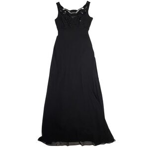 Vintage Alex Evenings black beaded lace maxi dress with sequins